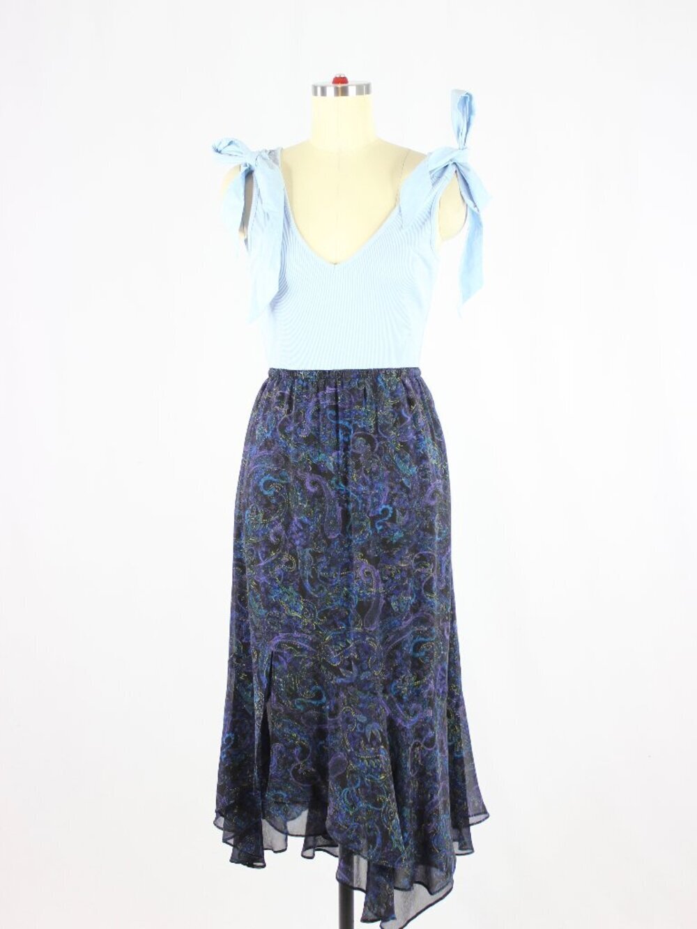 Vintage 00's CHICO'S Paisley 100% Silk Y2K Flounce Fairycore Midi Skirt, Size S
